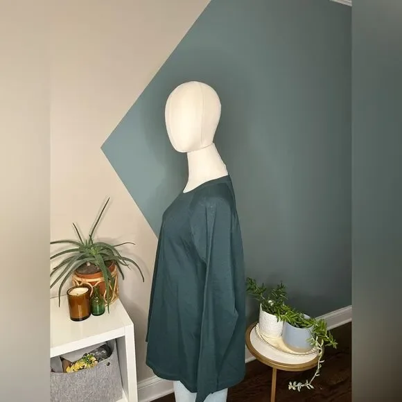 Eileen Fisher Green Raglan Sleeve Top Minimalist Organic Cotton Blend Medium - Picture 4 of 13